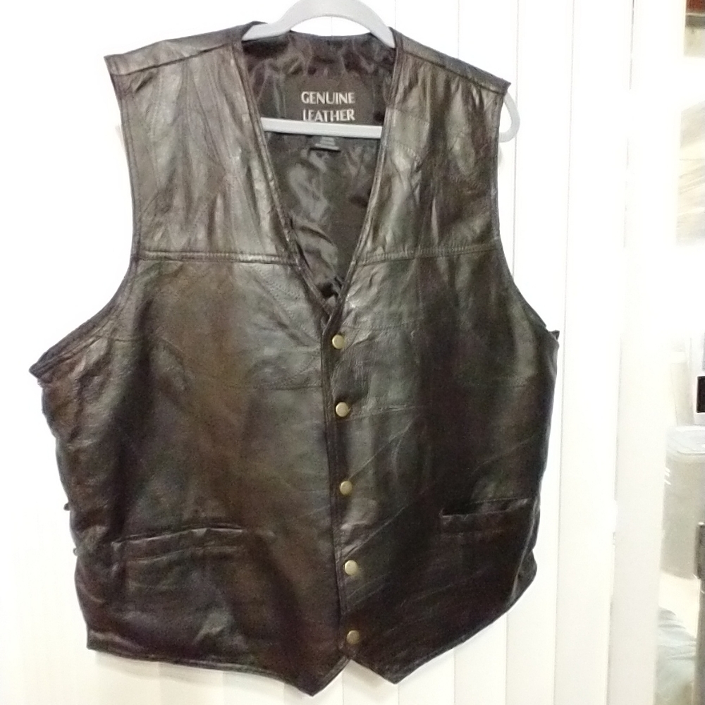 Mens Genuine Leathr Vest Navarre Blk Biker Italian Snap Motorcycle 2X Big & Tall